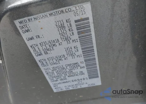 2015 Nissan Pathfinder S из США, поврежденный, VIN 5N1AR2MN8FC669485